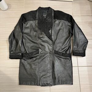 Vintage Pelle Black Leather Men's Coat 80s 90s
